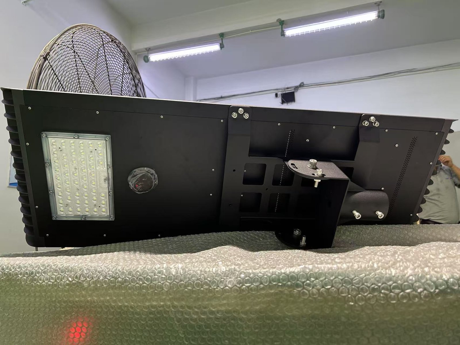 Close-up of high-brightness LED modules and motion sensor