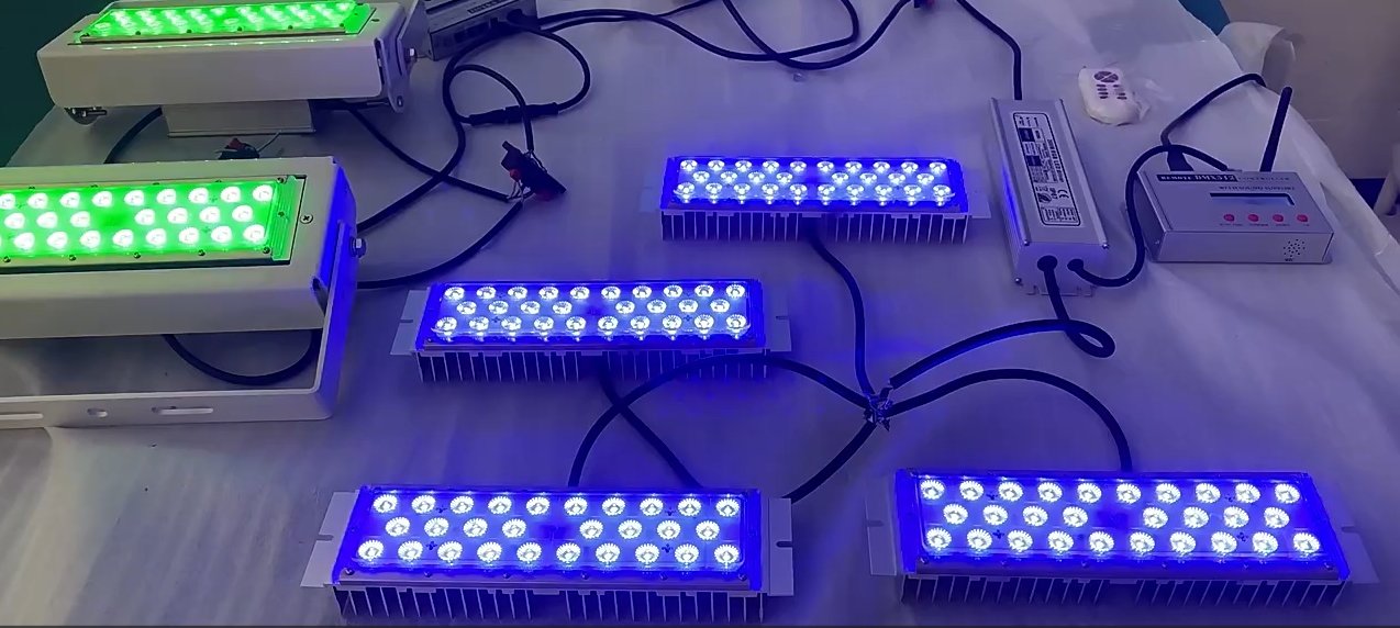 Industrial 30W-45W RGB LED module with multiple beam angles for custom amusement ride integration