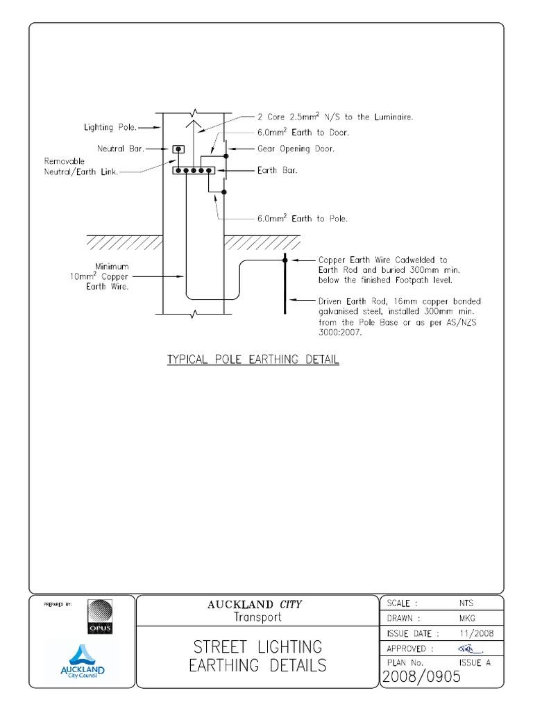 Typical pole earthing detail CAD drawing for solar street light lightning protection