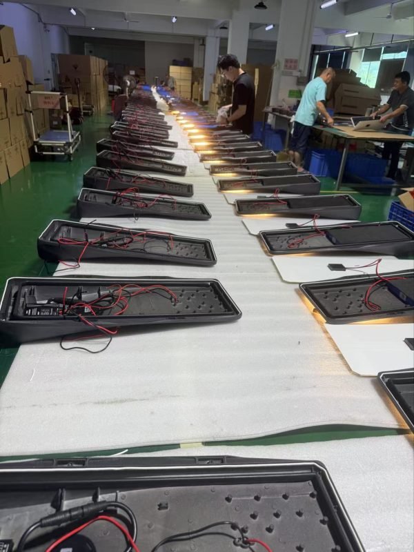 Skilled technicians assembling SUNPRO solar street lights on the LEYOND factory production line