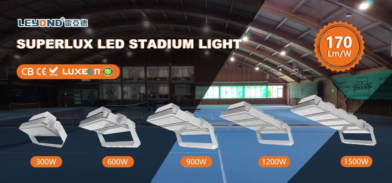 Superlux LED stadium floodlight series featuring high-brightness, energy-efficient design, ideal for professional sports fields and outdoor lighting projects.